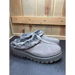 Skechers Womens Fortress Clog Slippers Charcoal Grey Faux Fur Size 9